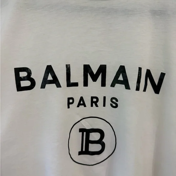 Balmain Authentic White Short Sleeve Crop Tee with logo. Never worn. Size XS - Picture 2 of 6